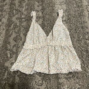 SHEIN Cream Floral Tie-Strap Camisole